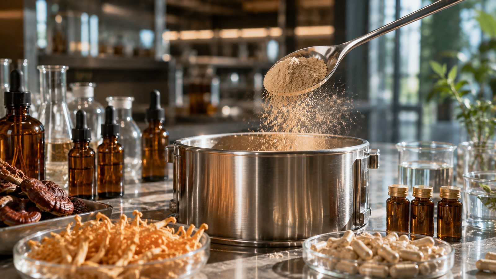 Dual-extract mushroom powder and capsule formats